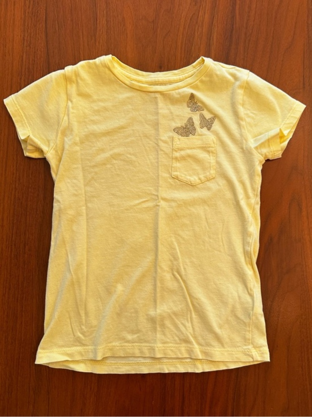 Crewcuts Girls' Yellow Butterfly Glitter Pocket Tee size XS (4-5)